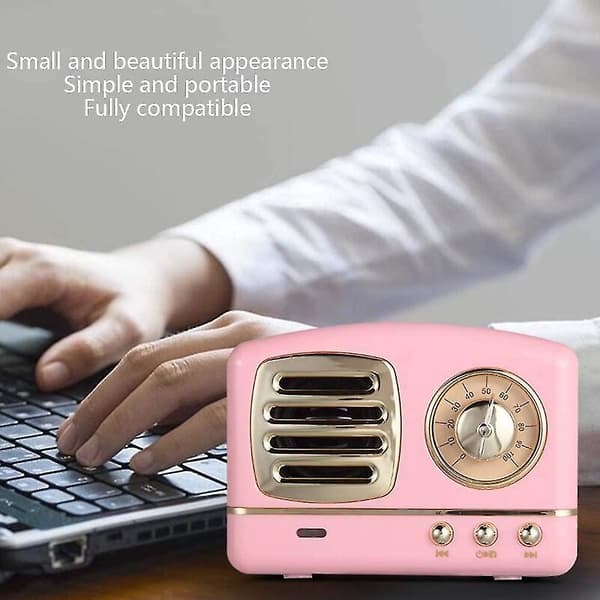 Retro Bluetooth trådlös högtalare med FM-radio, liten högtalare