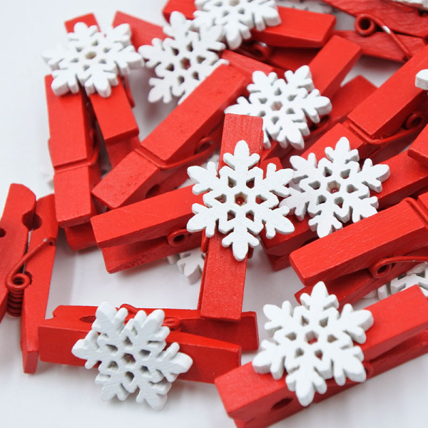 25st Christmas Woody Clips Pappersklämma Festdekor Korthållare Fotopinnar Snowflakes