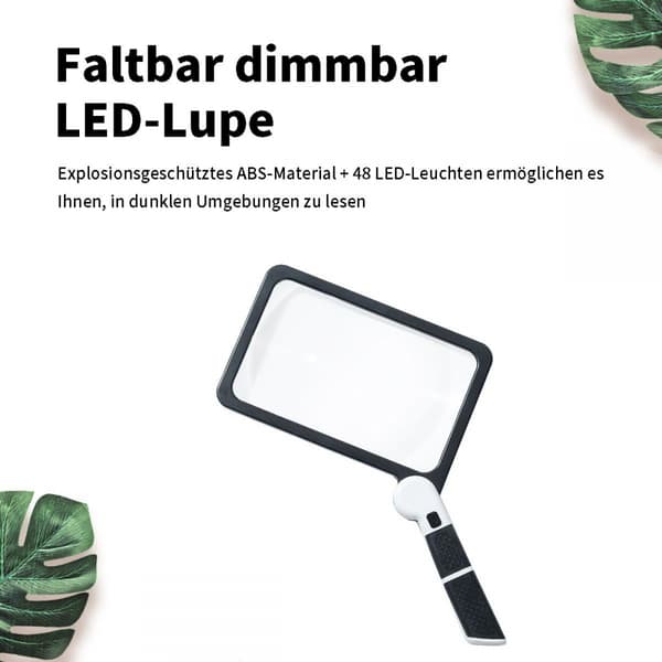 #Firkantet håndholdt forstørrelsesglass, sammenleggbart bærbart LED tofarget lys#