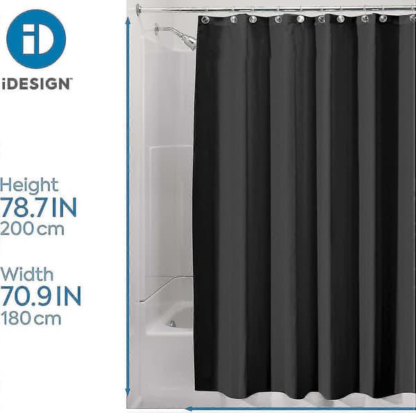 Duschdraperi, vattentätt duschdraperi i polyester med förstärkt fåll, tvättbart badrumsdraperi storlek 180,0 cm x 180,0 cm, svart