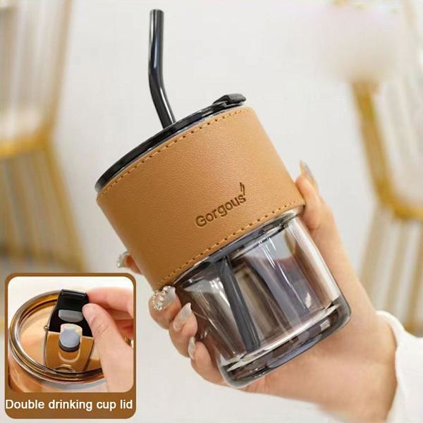 Lock och sugrör Transparent Bambu Cup Mjölk Kaffe Mugg Tea Cup Str transparent 400ml