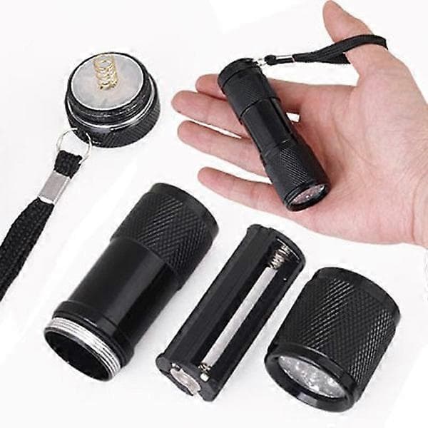 9-LED UV Ultrafiolett Mini LED Blacklight-lommelykt (Svart)