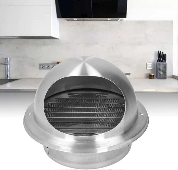 Ventilasjonsrist - Lamellrist - Veggmontert ventilasjonshette - Ventilasjonshette - Rustfritt stål - Rund - 190 mm - For 155 mm rør - Reus