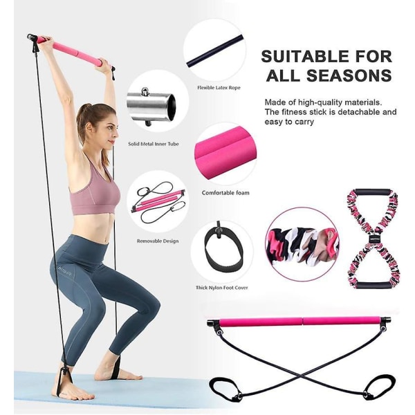 Pilates Bar Kit med motståndsband, bärbart motståndsband och pilatesträningssticka purple