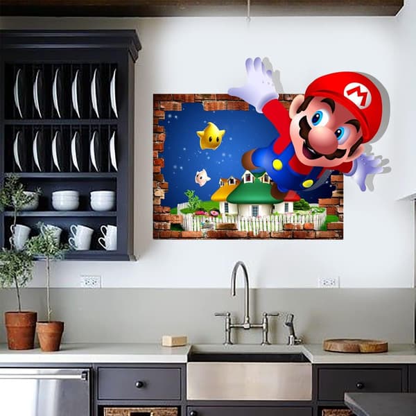 #Mario 3D veggklistremerke, tapet, PVC, dekorasjon, 47*36cm#