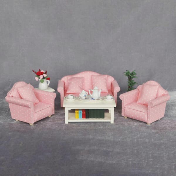 1/12 Miniature Sofa Dobbelt/enkelt Sæde Til Dukkehus Stue Tilbehør Møbler