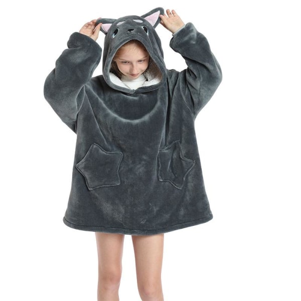 Barn Oversized Sweatshirt Teppe med Hettegenser Myk Varm Fleece Bad Hund1