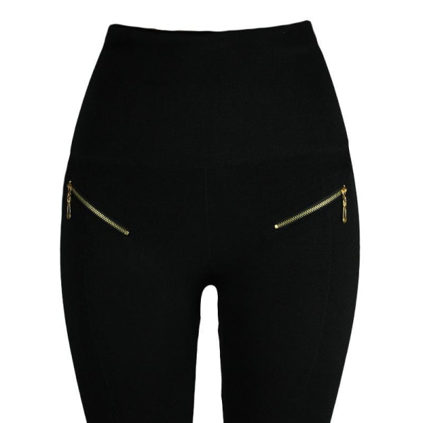 Svarta Shapingtights - hög midja, mode Zipper Black L