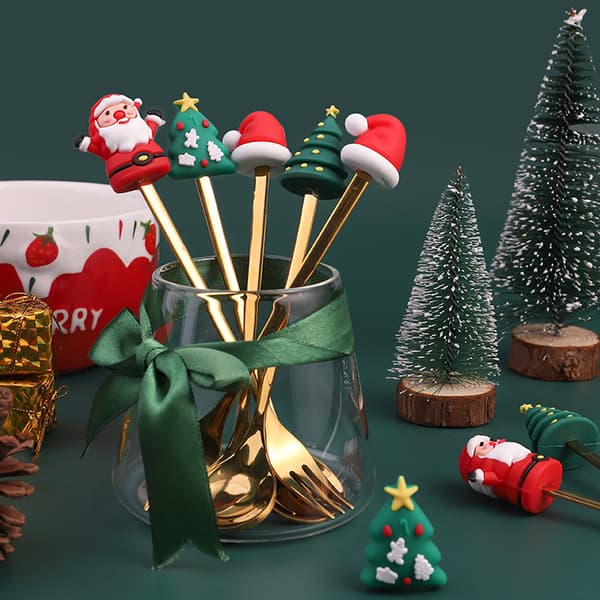 4ST6ST Julklapp Lery Sked Gaffel Set Elk Tree Dessert Sp Gold 4pcs