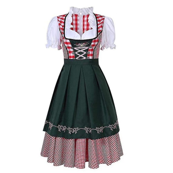 High Quality Traditional German Plaid Dirndl Dress Oktoberfest Costume Outfit For Adult Women Halloween   Fancy Party-G Style1 Green XXXL
