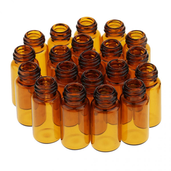 20-pack genomskinliga glasflaskor Dramflaskaflaskor med cap Svart Brun 3ml