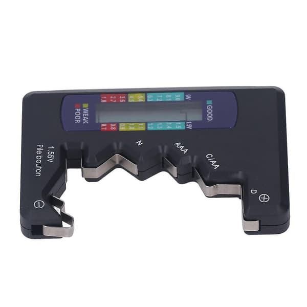Digital batteritester ABS LCD-skærm knapcelle batterikontrol til 1,5V 9V måling sort
