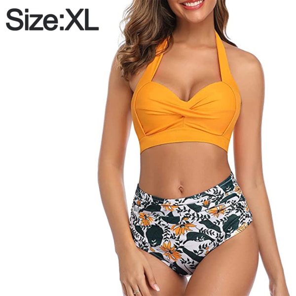 Vår och sommar dambaddräkt sexig bikini med printed yellow XL
