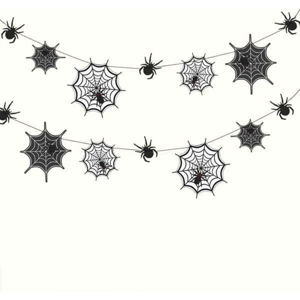 Svart spindelnätsgirland för Halloween festdekoration Hängande spindelnät 2 stycken Sunmostar