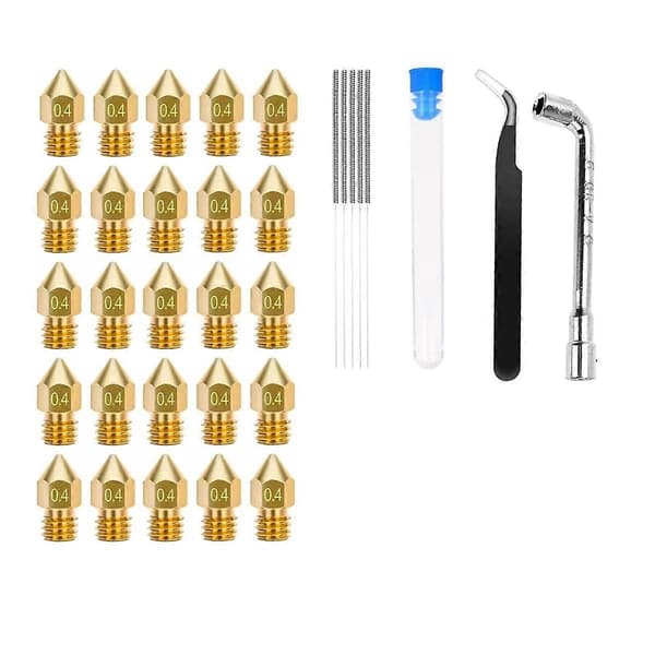 25 STK MK8 Dyser 0,4 mm, 3D-printer messingdyser, 3 dyser med DIY-verktøy og metalloppbevaringsboks for 3