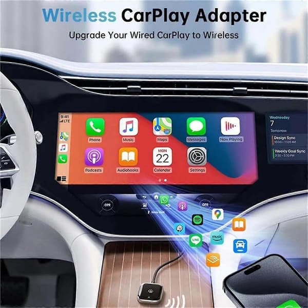 2-i-1 trådløs CarPlay-adapter Kablet til trådløs adapter Bil AI-boks Plug & Play Mini CarPlay-adapter Svart
