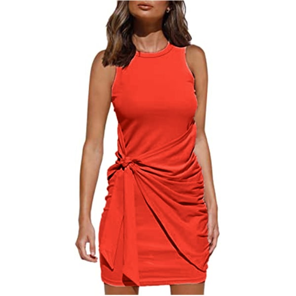 2023 Damer sommar Casual ärmlös strandtankklänning Bodycon Ruched miniklänningar Watermelon Red 2XL