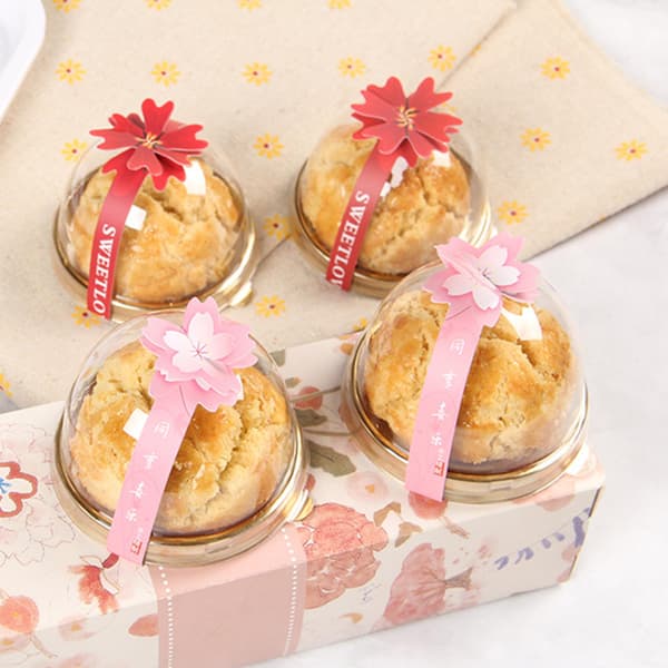 10 st Midhöstens Mooncake Sticker 3D Persika Blomma Safflor Spänne Mini Cupcake Box Förpackningsdekaler Etiketter Leverans Pink