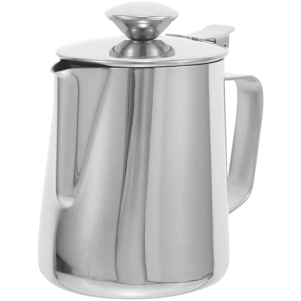 Kaffeskummekopp i rustfritt stål for melk og espresso, med lokk