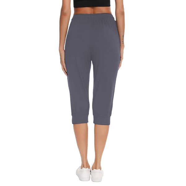 Dam Capri Byxor Elastisk midja Enfärgad Yoga bomull Byxor Grey M