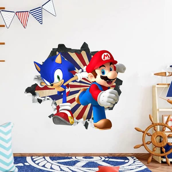 #Mario 3D -seinätarra, tapetti, PVC, sisustus, 49*42cm#