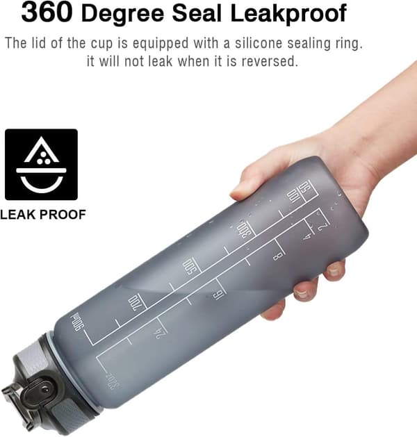 Vattenflaska med sugrör, 32 oz, vattenflaska med tidsmarkörer, Gray