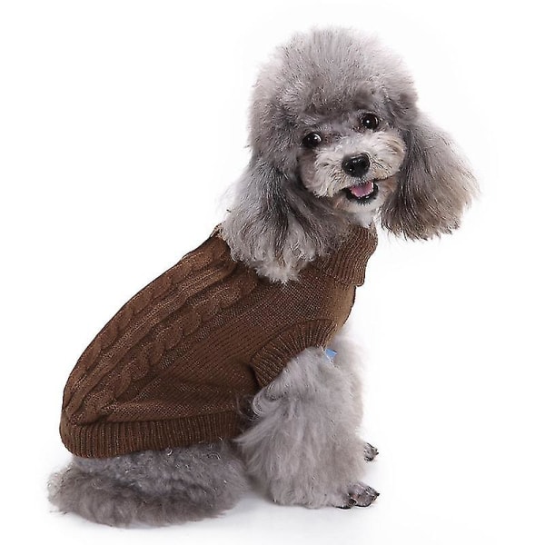 Pet Sweater, Turtleneck Knit Juper Hundtröja Var kappa Söt valp Kattkläder brown m