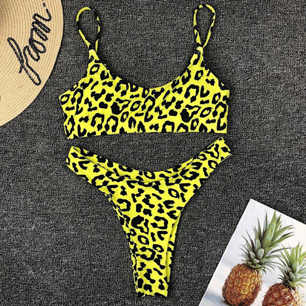 Dam Leopard Bikini Set Strappy Bandeau Baddräkt Badkläder Green M