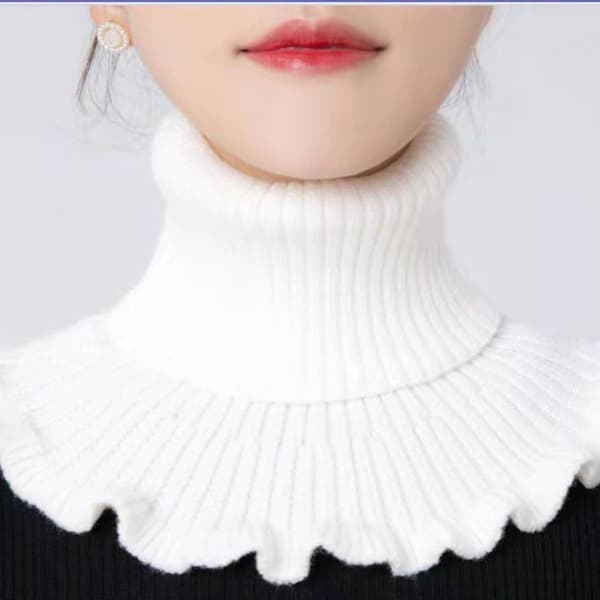 Damkrage Avtagbar halv Bana Skydd Varmhåller Köldsäker All-Match Stickad Turtleneck Ull White