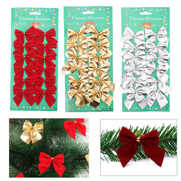 Guld Silver Band Bowknots Juldekoration Bows Xmas Tre Gold