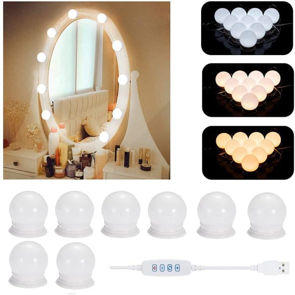 #(8 stykker) LED-lys speil, LED-speil lys, 3 fargemodus, sminkebord lys, sminke lys#