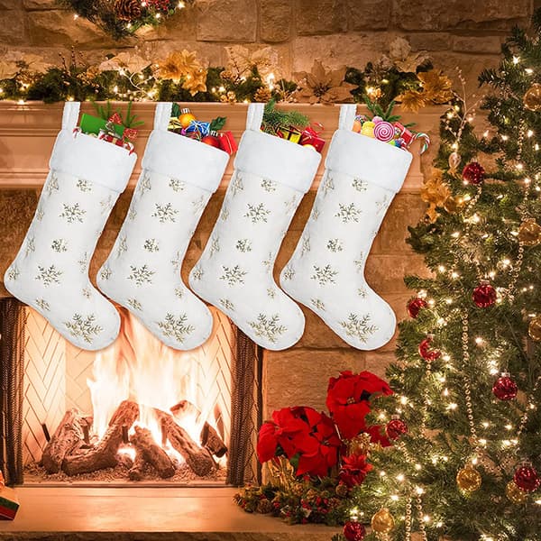 Juletilbehør Julestrømper gavepose broderi snøblomst tabletter store juledekorative gavestrømper