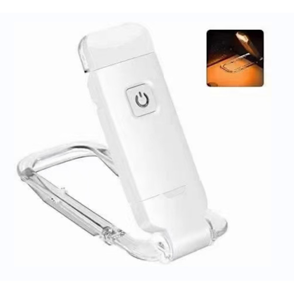 Hvit Mini LED Clip Book Light USB Oppladbar bok leselys