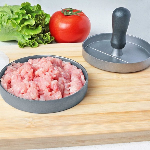 Burgerpresse i rustfrit stål af fødevarekvalitet, non-stick hamburgerpresse (1 stk, grå)