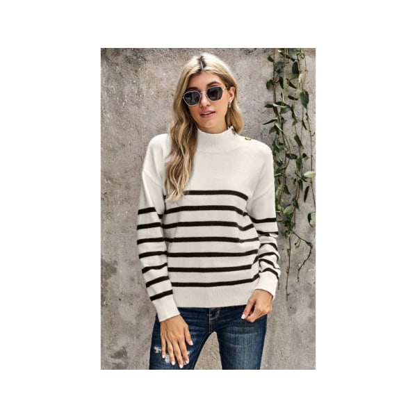 Vitrandig turtleneck långärmad tröja med knappar Tröjor-Storlek Value S