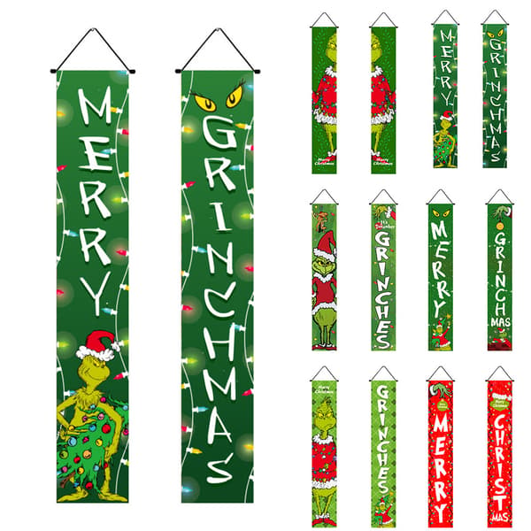 Merry hristmas Grinch Banners Hängande Xmas ouplet Veranda Dekor C