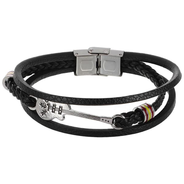 1 st Mode Punk PU-läder Stickat Manschettarmband med Gitarrdesign, Flerskiktsarmband (Svart)