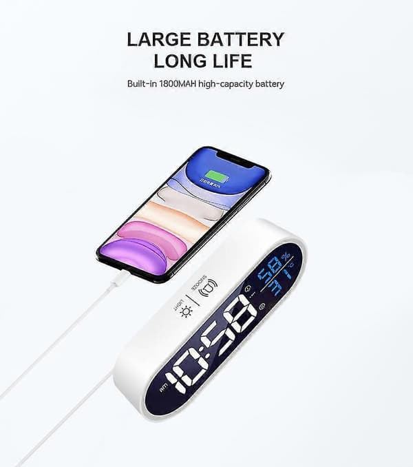 Full HD LED Musikkvekkerklokke Intelligent Stemmekontroll Doble Alarmer med Snooze