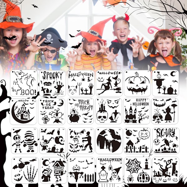 Halloween-sapluunat maalaamiseen | 24 kpl/setti Halloween-maalausmallit | Uudelleenkäytettävät DIY-maalaussapluunat puulle piirtämistä varten 24pcs