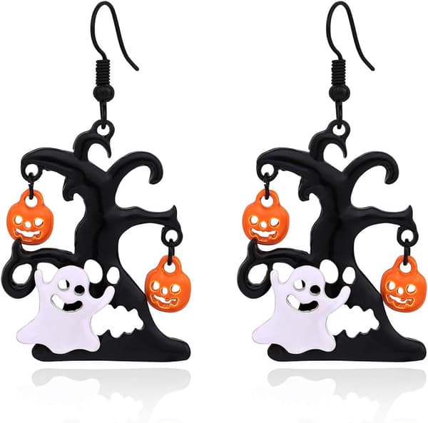 Örhängen Halloween Black Tree och White Ghost Drop örhängen för kvinnor