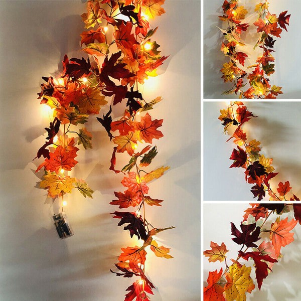 Halloween LED Höst Höst Lönnlöv Garland hängande dekorationer maple leaf+lights