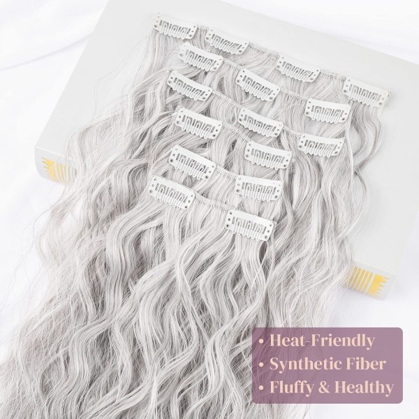 Clip In Hair Extensions. 6 stk Krøllete 24\" lang syntet