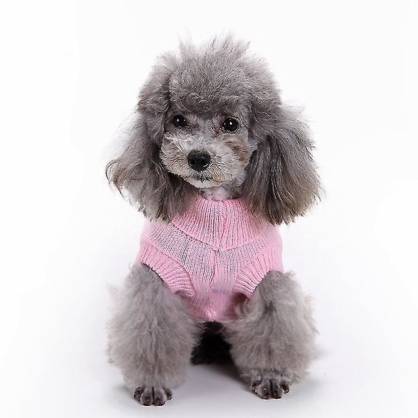 Pet Sweater, Turtleneck Knit Jumper Hundtröja Varm kappa Söt valp Kattkläder pink xs