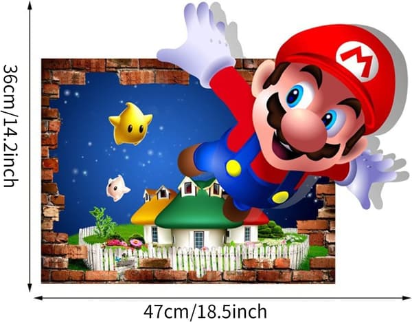 #Mario 3D veggklistremerke, tapet, PVC, dekorasjon, 47*36cm#