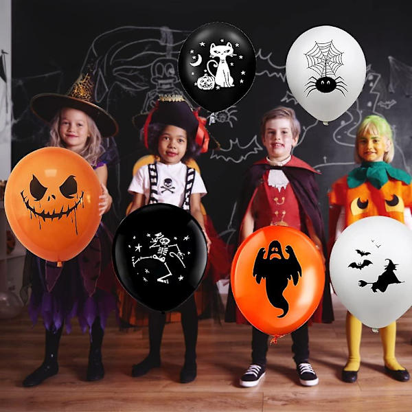 30 kpl Halloween-lateksipalloja - kummitus-hämähäkkikuvioita juhlakoristeluun