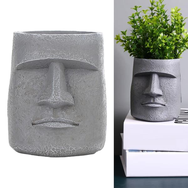 1/2/3/5 Påskeøen Statue Blomsterpotte Sukkulent potte til hjemmet Grey Type 4 1 Pc