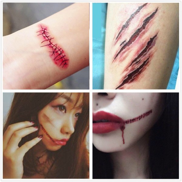 30 läskiga och roliga Halloween kniv ärr falska sår tatuering stick