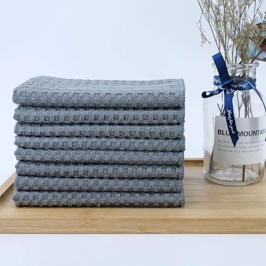 #(Grå 30x30 cm) 8 Ultra Premium Mikrofiber Kjøkkenhåndklær - Hånd/Oppvask - Honningkake Stoff#