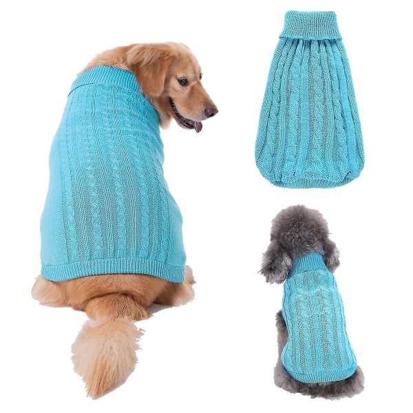 Pet Sweater, Turteneck Knit Jumper Hundtröja Varm kappa Söt vap Kattkäder blue l