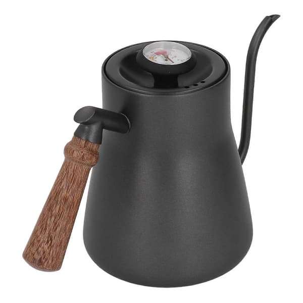 850 ml Pour Over Kaffekedel med Termometer Rustfrit Stål Svanehals Kaffekande med Træhåndtag